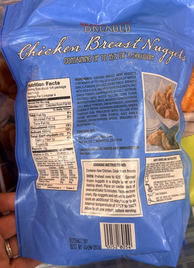 Trader Joe's GF Chicken Nuggets Nutrition List