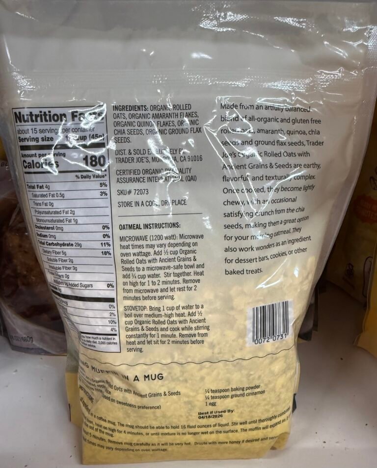 GF Trader Joe's Oatmeal Nutrition Info