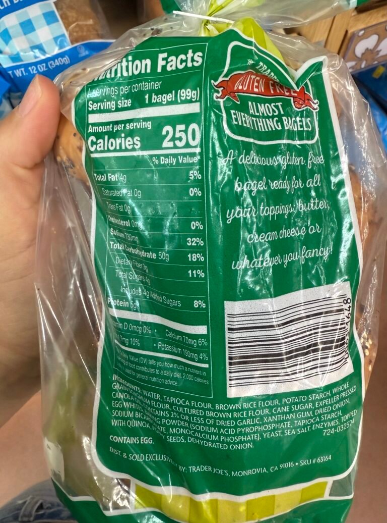 Trader Joe's GF Bagels Nutritional Label