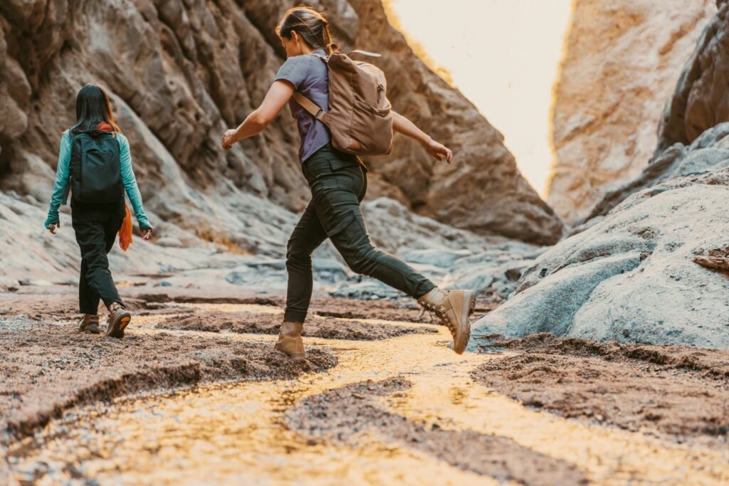 Women Hiking a rocky hike